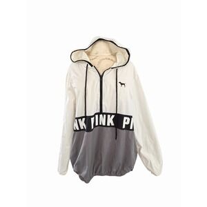 Victoria's Secret Pink Windbreaker Rain Jacket Anorak M L Hood Pullover Y2K
